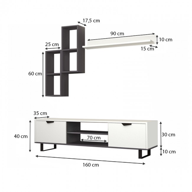 Σύνθεση τηλεόρασης Lonsa Megapap από μελαμίνη χρώμα λευκό 160x35x40εκ.