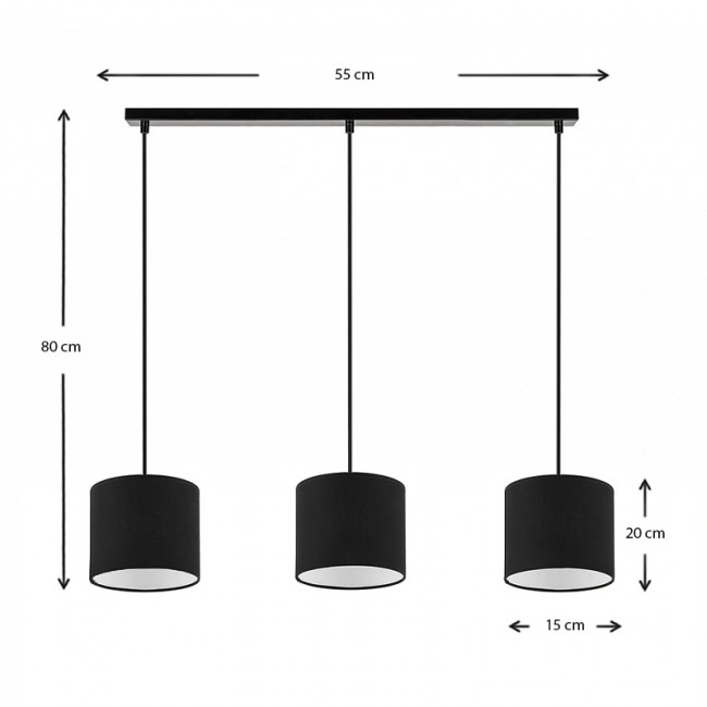 Φωτιστικό οροφής Morris Megapap E27 υφασμάτινο τρίφωτο χρώμα μαύρο 55x15x70εκ.