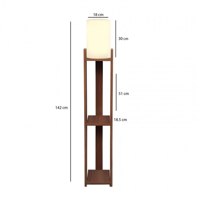 Φωτιστικό δαπέδου Verma I Megapap E27 Mdf/ύφασμα Pvc χρώμα καρυδί - κρεμ 18,5x18,5x142εκ.