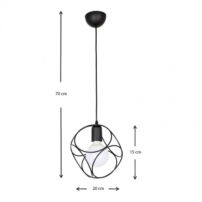 Φωτιστικό οροφής Lusita Megapap E27 μεταλλικό μονόφωτο χρώμα μαύρο 20x20x70εκ.