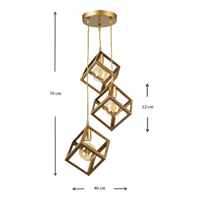 Φωτιστικό οροφής Thora Megapap E27 μεταλλικό τρίφωτο χρώμα χρυσό ματ 22x22x70εκ.