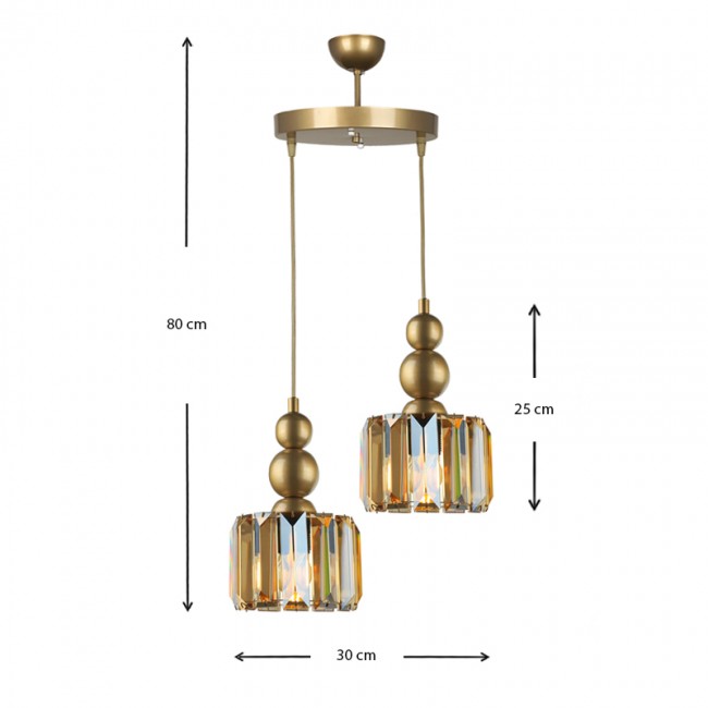 Φωτιστικό οροφής Alaba Megapap E27 μεταλλικό - γυάλινο δίφωτο χρώμα χρυσό 30x30x80εκ.