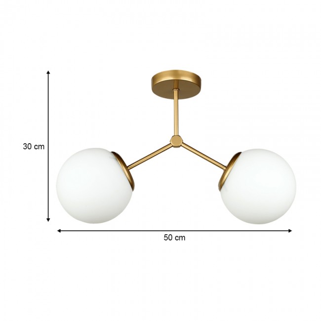Φωτιστικό οροφής Alison Megapap Ε27 μεταλλικό - γυάλινο δίφωτο χρώμα χρυσό Ø50x30εκ.