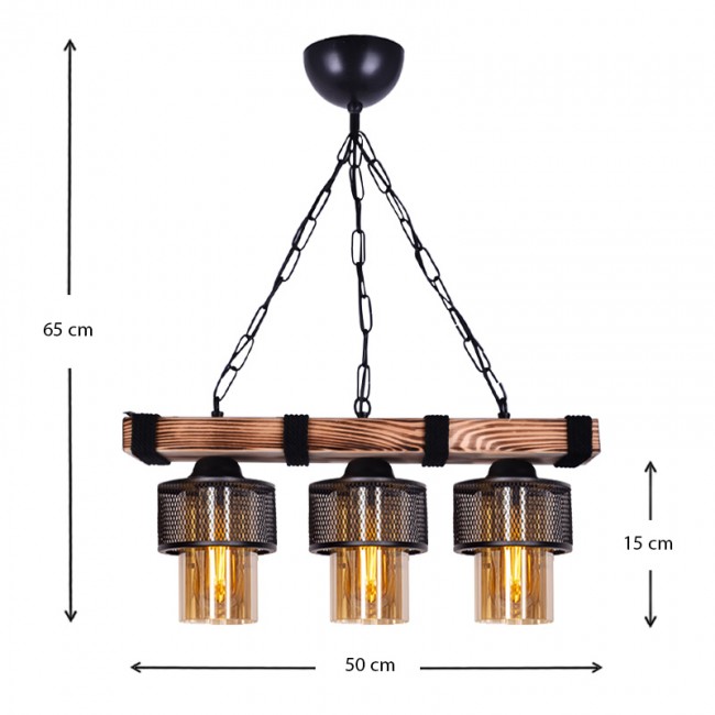 Φωτιστικό οροφής Eliana Megapap E27 ξύλινο/μεταλλικό τρίφωτο σε μαύρο/καρυδί 50x15x65εκ.