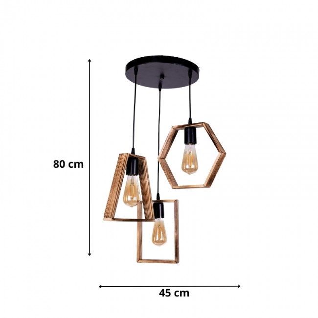 Φωτιστικό οροφής Esela II Megapap E27 ξύλινο τρίφωτο χρώμα φυσικό - καρυδί 45x40x80εκ.