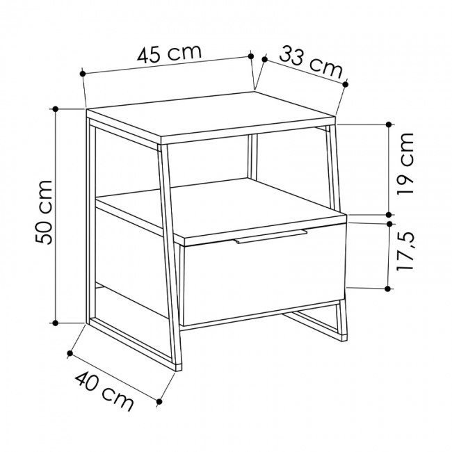 Κομοδίνο μελαμίνης Pal Megapap χρώμα γκρι ρετρό 45x40x50εκ.