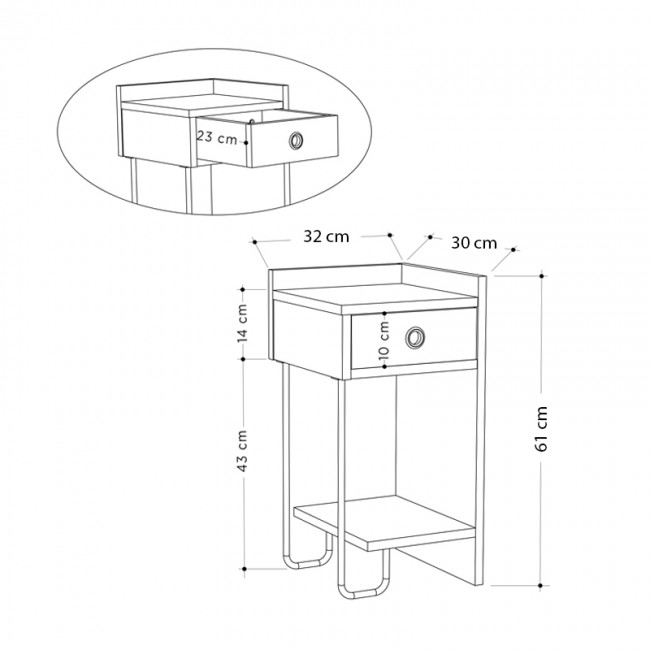 Κομοδίνο μελαμίνης Sirius Megapap δεξί χρώμα λευκό 32x30x61εκ.