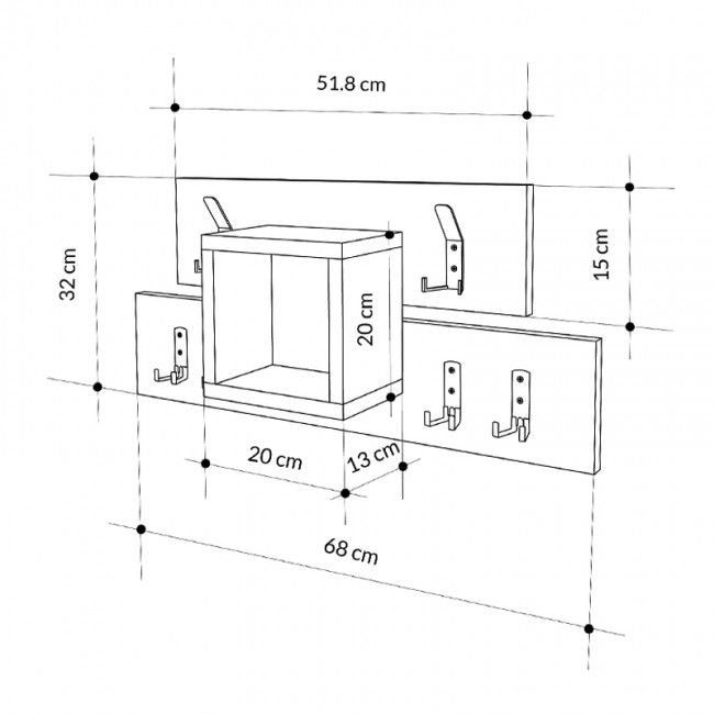 Κρεμάστρα τοίχου Lumina Megapap χρώμα sapphire oak - ανθρακί 68x14,8x32εκ.