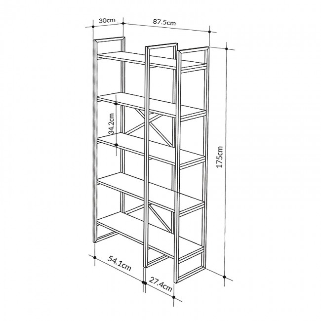 Βιβλιοθήκη Dusan Megapap χρώμα sepet oak 87,5x30x175εκ.