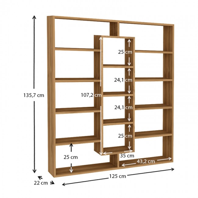 Βιβλιοθήκη μελαμίνης Ample Megapap χρώμα καρυδί 125x22x135,7εκ.