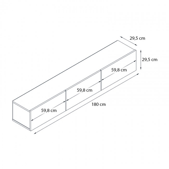 Έπιπλο τηλεόρασης επιτοίχιο Damla Megapap με LED χρώμα sapphire oak - μαύρο 180x29,5x29,5εκ.