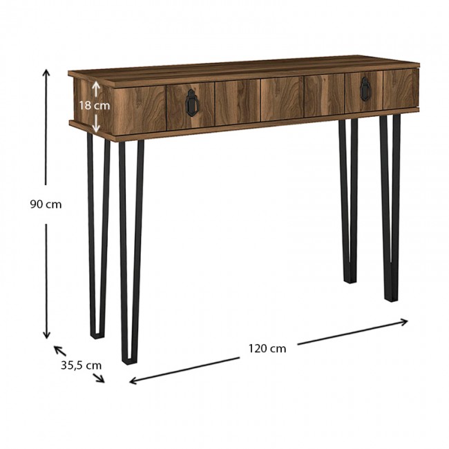 Κονσόλα μελαμίνης Helsinki Megapap χρώμα καρυδί 120x35,5x90εκ.