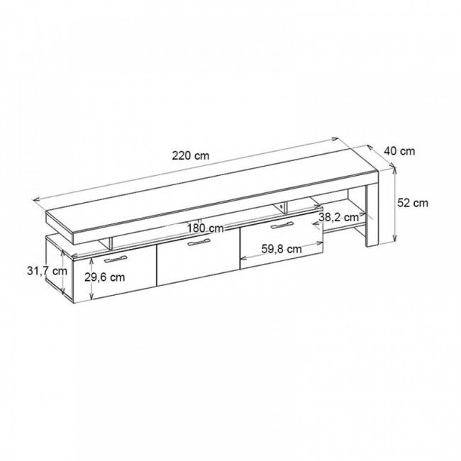 Έπιπλο τηλεόρασης Acnes Megapap χρώμα λευκό - sapphire oak 220x40x52εκ.