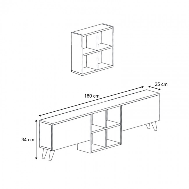 Σύνθεση τηλεόρασης Beta Megapap χρώμα sapphire oak - λευκό 160x25x34εκ.