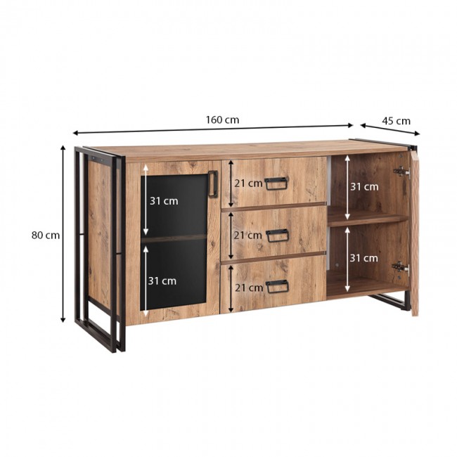 Μπουφές Atlas Megapap από μελαμίνη χρώμα atlantic pine - μαύρο 160x45x80εκ.