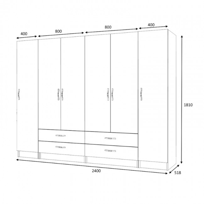 Ντουλάπα ρούχων Ricardo Megapap εξάφυλλη χρώμα λευκό 240x51,8x181εκ.