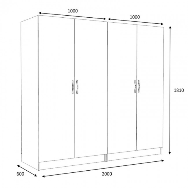 Ντουλάπα ρούχων Victoria Megapap τετράφυλλη χρώμα καρυδί 200x60x181εκ.