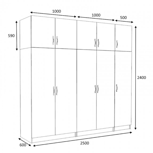 Ντουλάπα ρούχων Victoria Megapap πεντάφυλλη με πατάρι χρώμα καρυδί 250x60x240εκ.