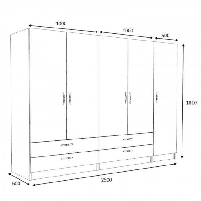 Ντουλάπα ρούχων Victoria Megapap πεντάφυλλη με συρτάρια χρώμα καρυδί 250x60x181εκ.