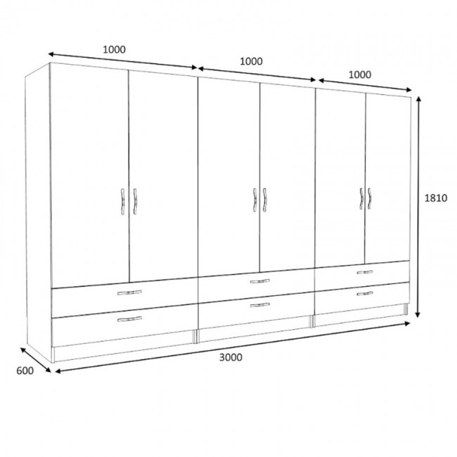 Ντουλάπα ρούχων Victoria Megapap εξάφυλλη με συρτάρια χρώμα καρυδί 300x60x181εκ.