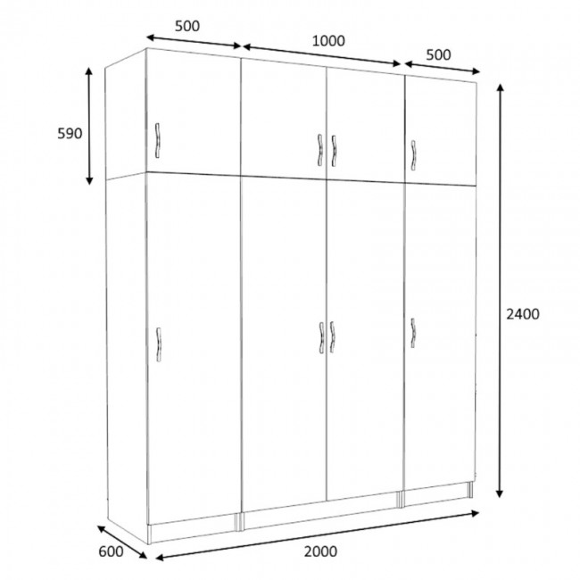 Ντουλάπα ρούχων Victoria Megapap τετράφυλλη με πατάρι χρώμα καρυδί 200x60x240εκ.
