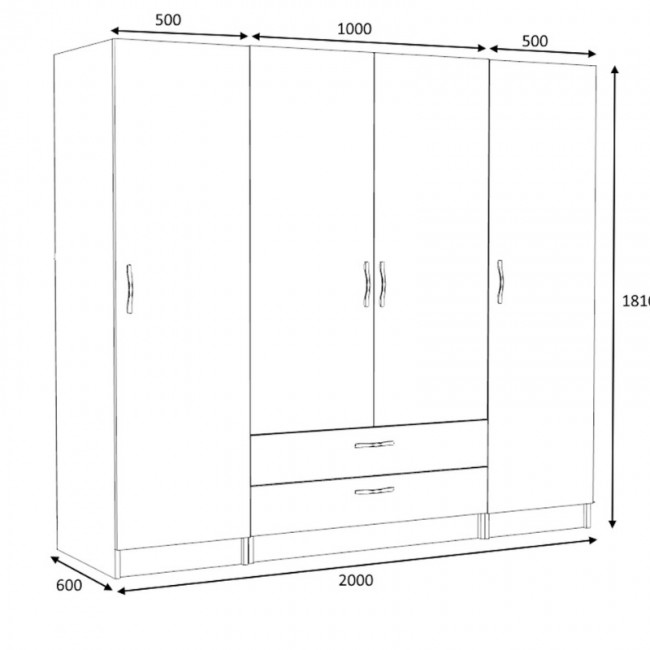Ντουλάπα ρούχων Victoria Megapap τετράφυλλη με συρτάρια χρώμα καρυδί 200x60x181εκ.
