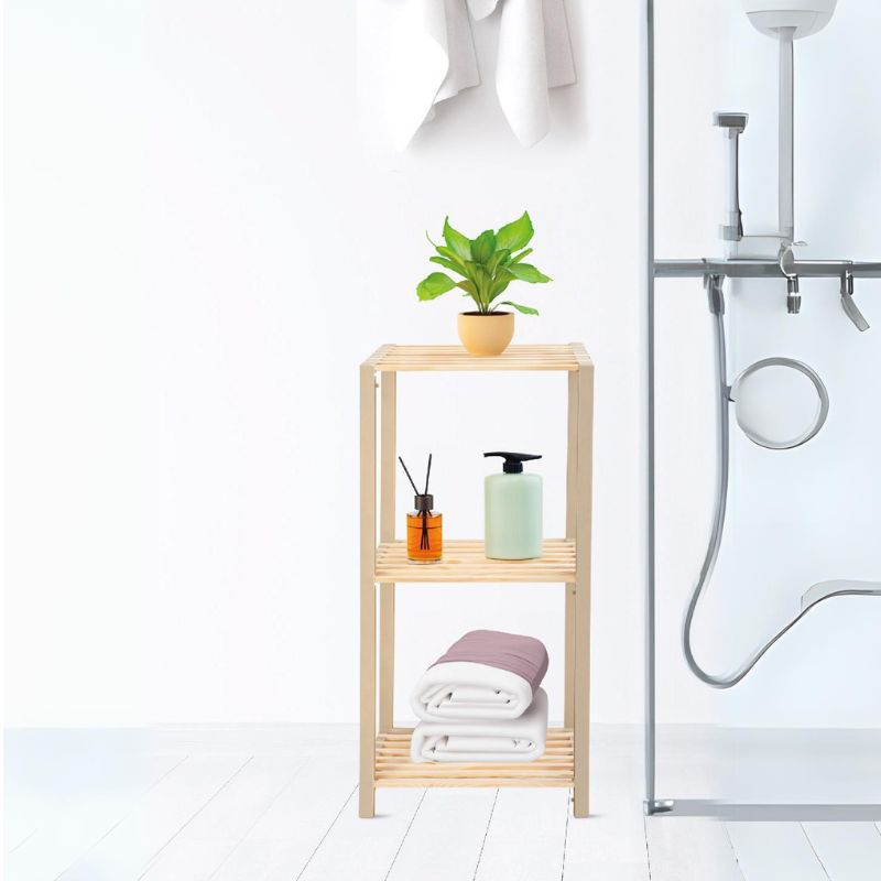 Nightstand - Floor shelf wooden - plastic color natural - beige 37x29x79cm.