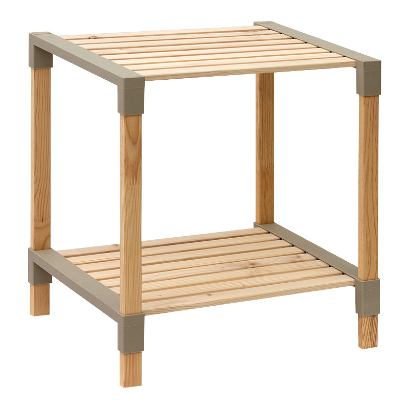 Side table - Floor shelf wooden - plastic color natural - beige 41x33x45cm.