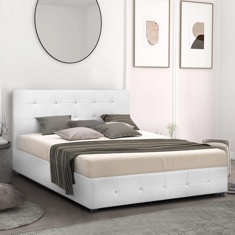 Iro Megapap PU leather bed with storage space in white color 160x200cm.