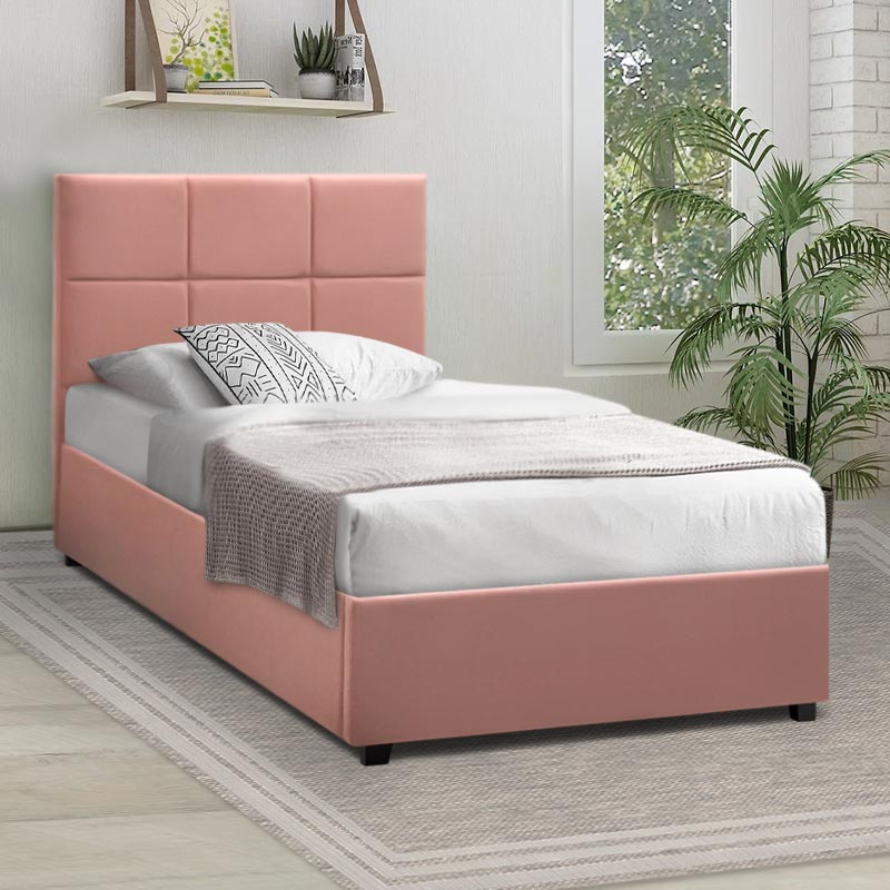 Kingston Megapap velvet bed with storage space in melon pink color 100x200cm.