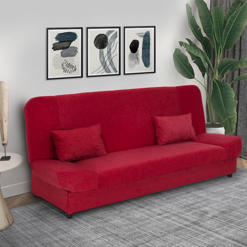 Tiko PLUS Megapap three-seater sofa - bed with storage space and fabric in red 200x90x96εκ.