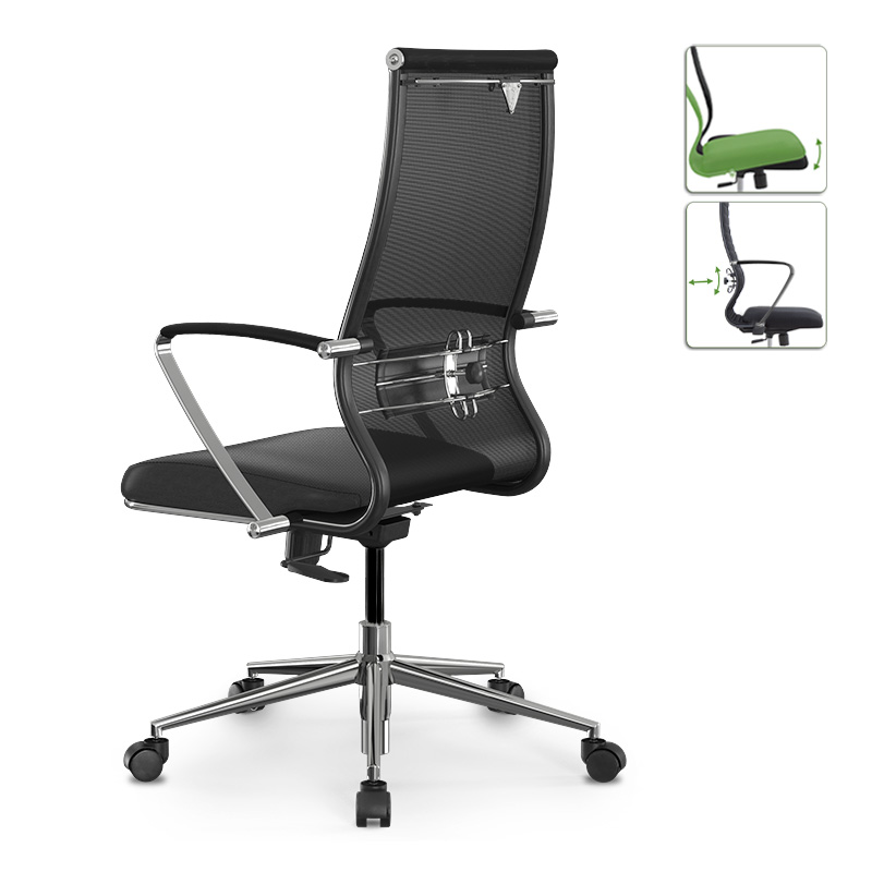 Office chair B2-163K Megapap ergonomic with Mesh fabric and PU leather color black 58x70x103/117cm.