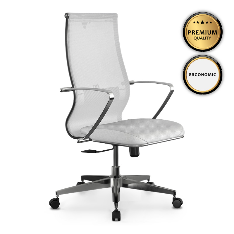 Office chair B2-163K Megapap ergonomic with Mesh fabric and PU leather color white 58x70x103/117cm.