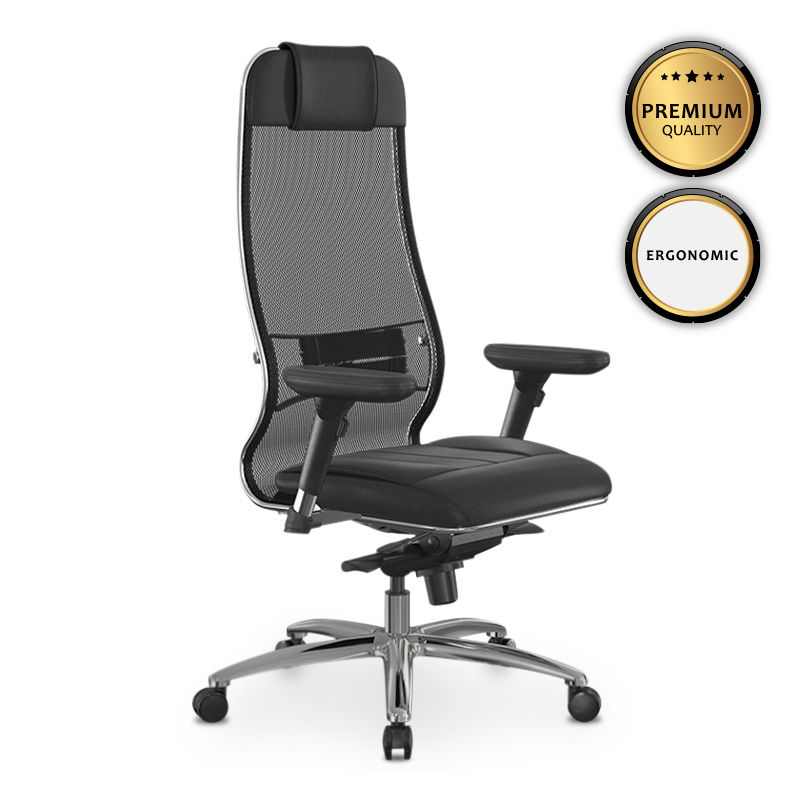 Samurai L1-2D Megapap ergonomic office chair with TS Mesh fabric and PU Leather color black 69x70x122/130cm.