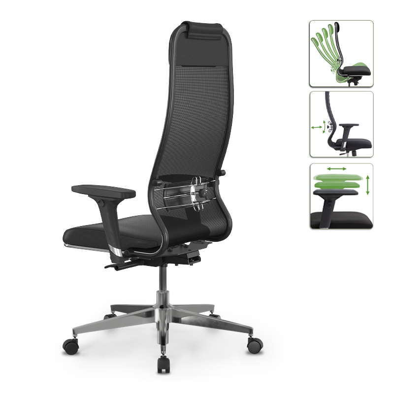 Office chair Synchrosit-10 Megapap ergonomic with double mesh fabric and synthetic leather color black 65x70x121/134cm.