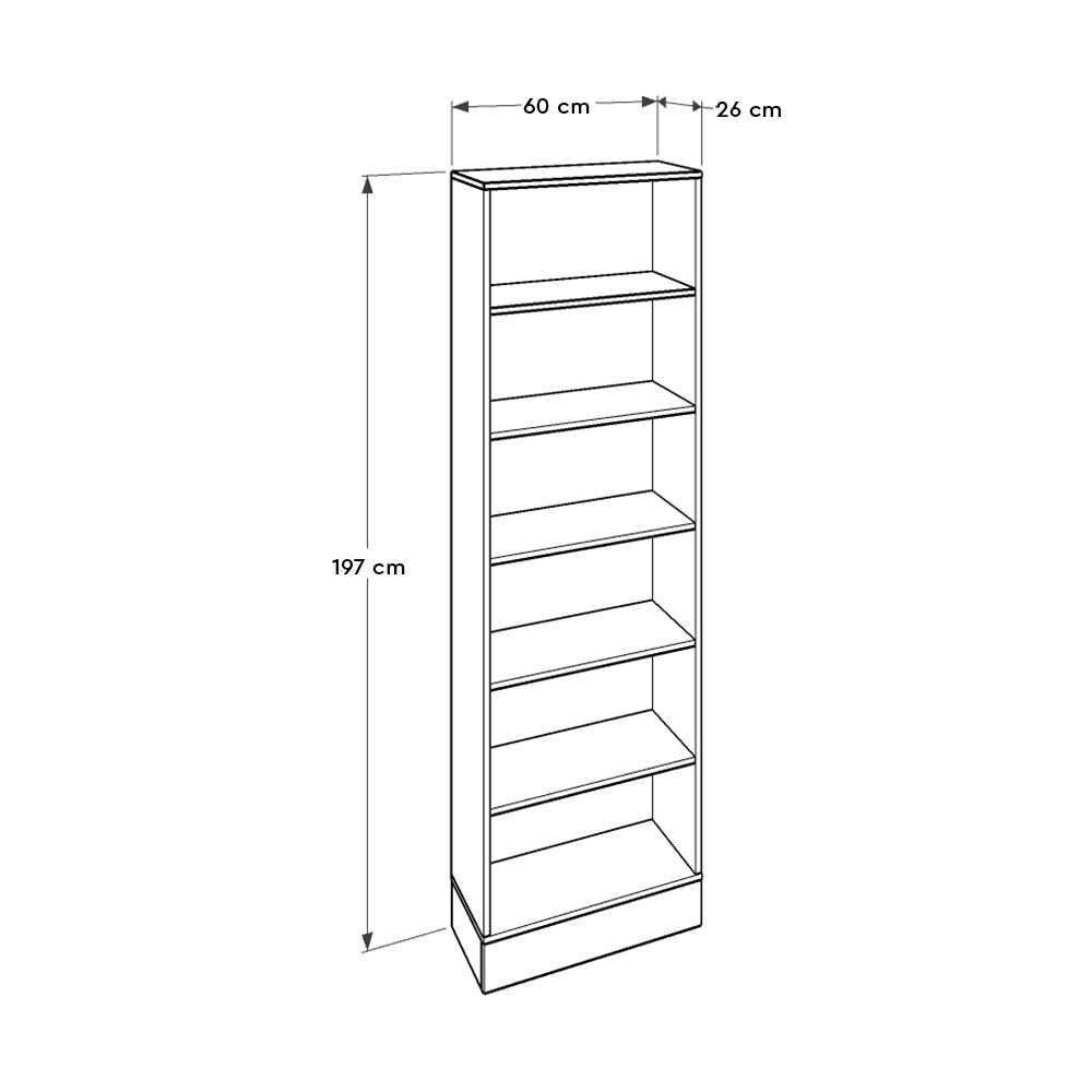 Βιβλιοθήκη μελαμίνης Base Megapap χρώμα oak - λευκό 60x26x197εκ.