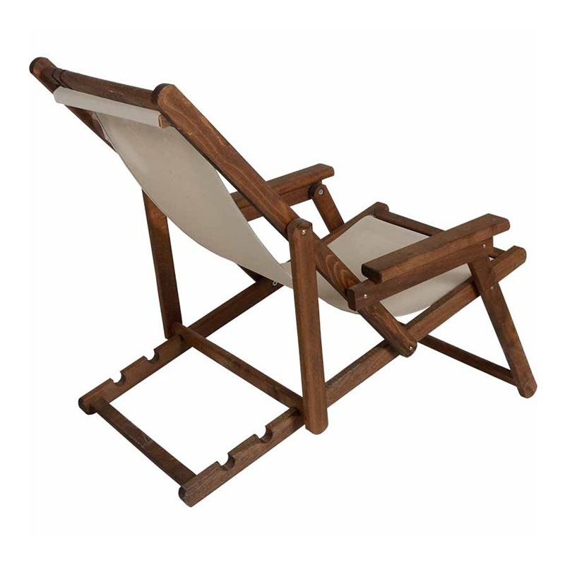 Klara Megapap deckchair with arms by beech wood in impregnated walnut color and Pvc cloth chair in ecru 66x120x82cm.