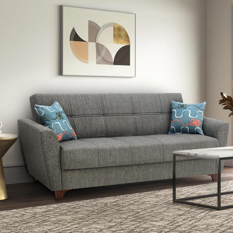 Jason Megapap three-seater fabric sofa - bed with storage space in grey color 216x85x91cm.