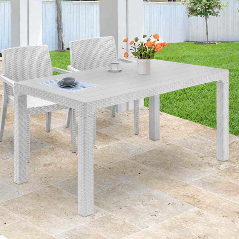 Arizona Megapap polypropylene garden table in white color 140x80x75cm.