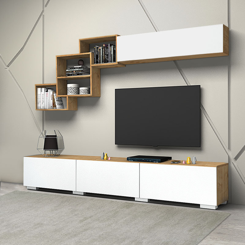Free Megapap melamine TV unit in white - sonoma color 210x35x38cm.
