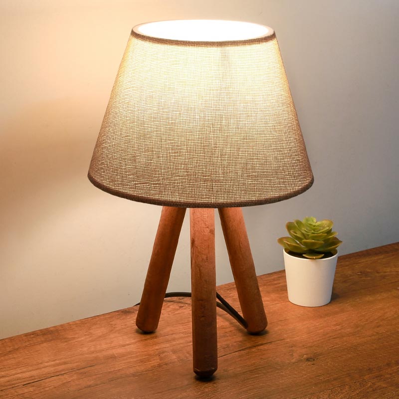 Lander Megapap fabric/Pvc/wooden table lamp in sand beige/brown color 22x17x32cm.