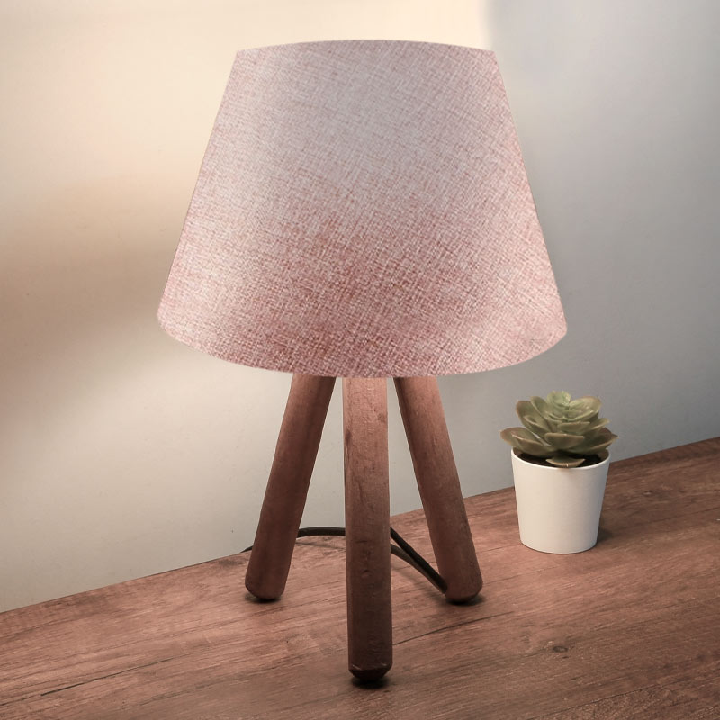 Lander Megapap fabric/Pvc/wooden table lamp in pink/brown color 22x14x32cm.