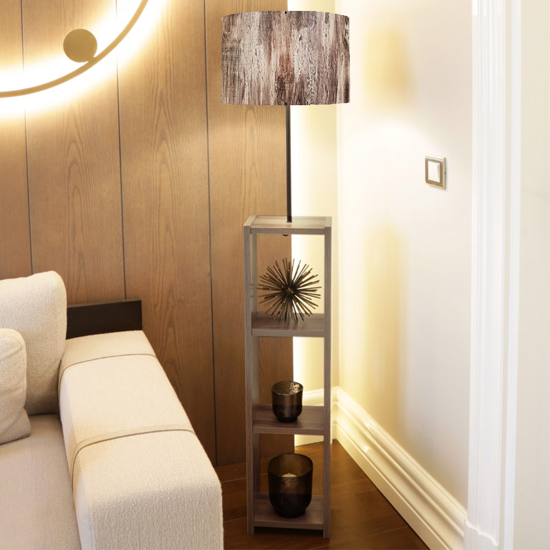 Launo Megapap Mdf/fabric/Pvc floor lamp in brown/walnut color 38x38x150cm.