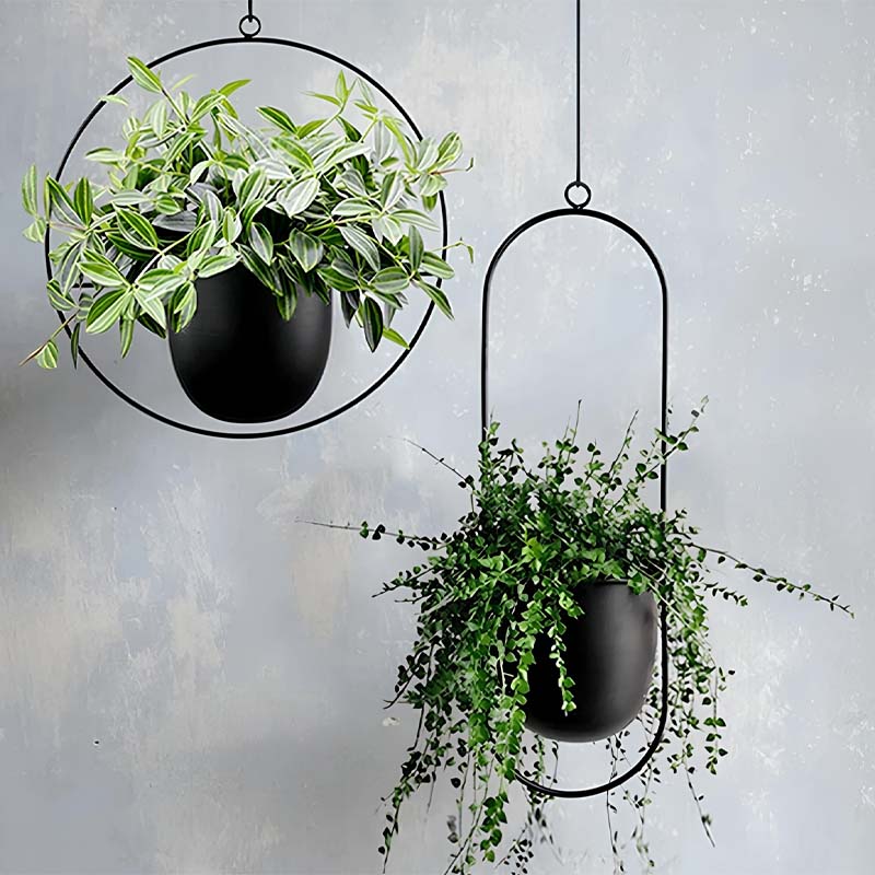 Metal hanging flower pot set in black color Φ25cm.