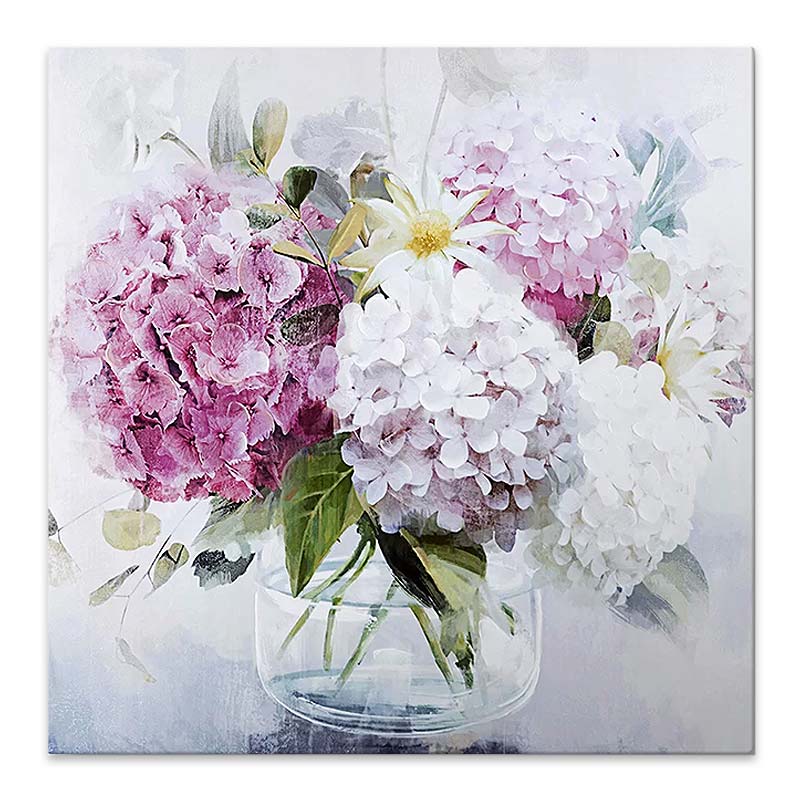 "Hydrangeas in vase" Megapap painting on canvas digital printing 50x50x3cm.