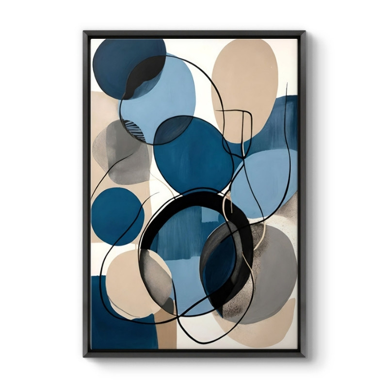 Πίνακας σε καμβά "Blue and Beige Abstract" Megapap ψηφιακής εκτύπωσης με κορνίζα χρώμα μαύρο 70x100x3εκ.