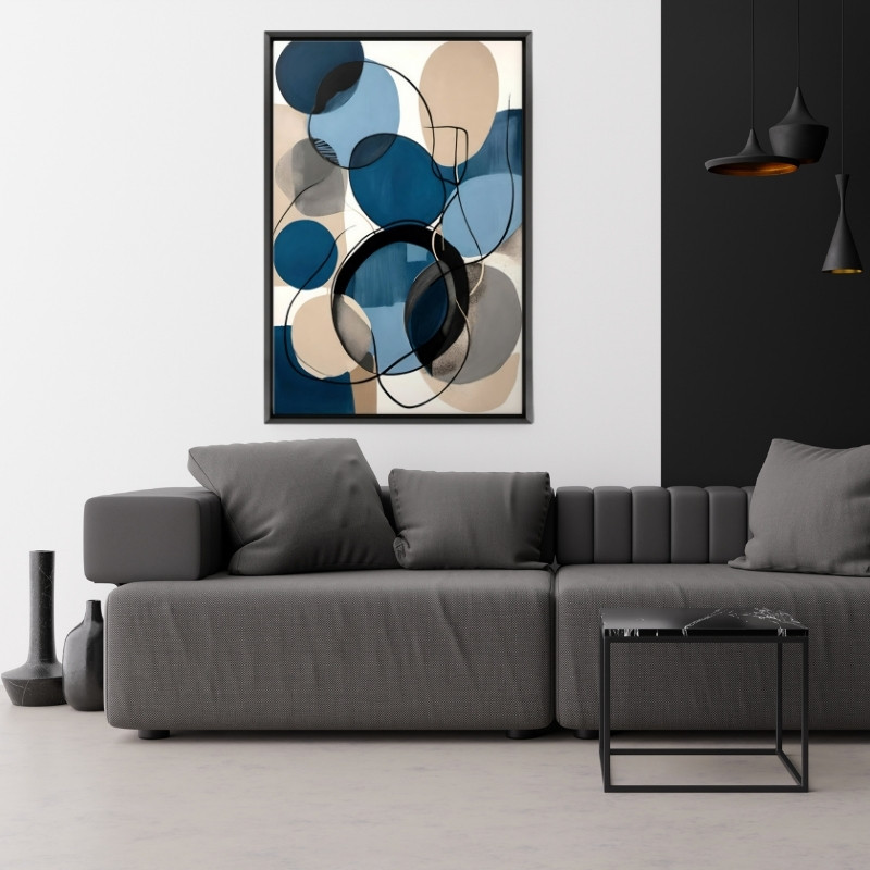 Πίνακας σε καμβά "Blue and Beige Abstract" Megapap ψηφιακής εκτύπωσης με κορνίζα χρώμα μαύρο 70x100x3εκ.