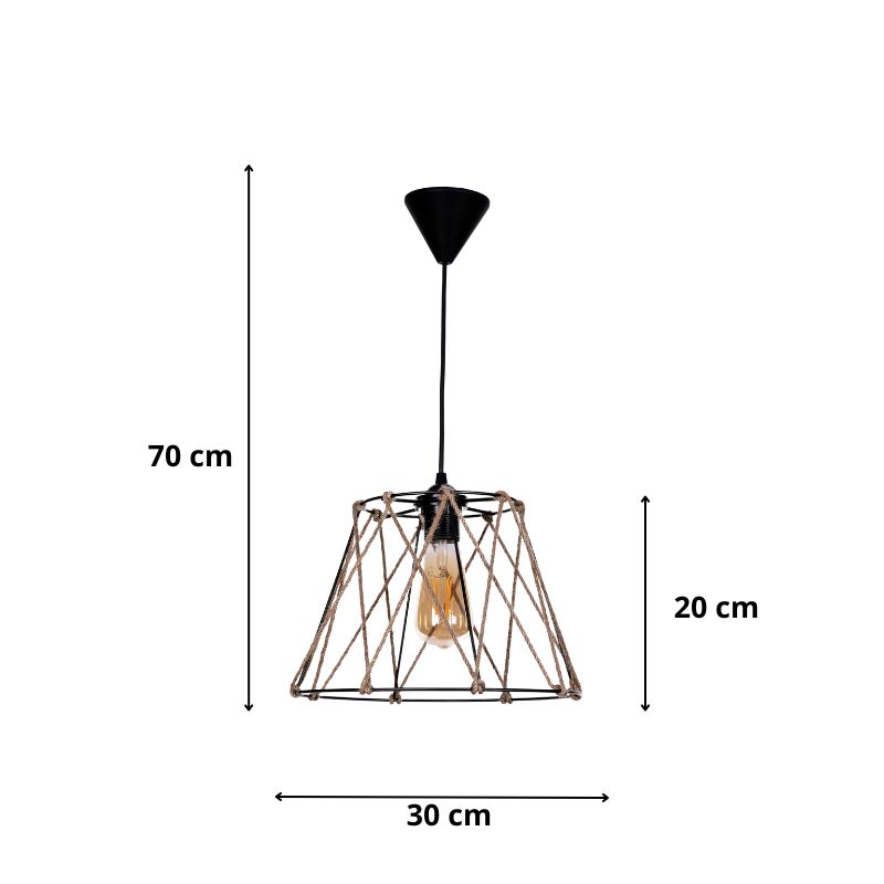 Φωτιστικό οροφής Andro Megapap E27 μεταλλικό - σχοινί μονόφωτο χρώμα μαύρο - φυσικό Ø30x70εκ.