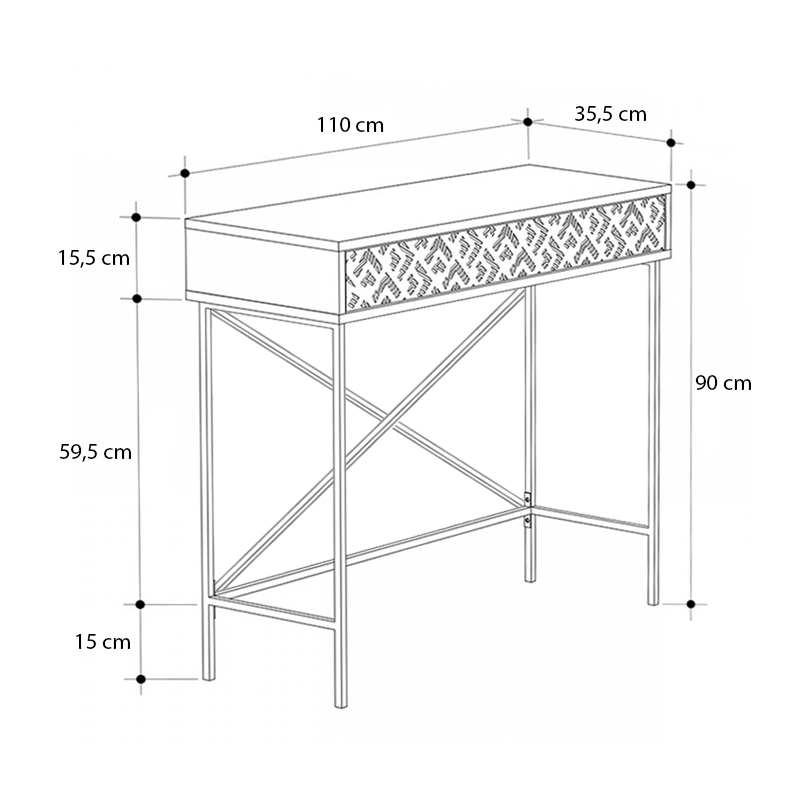 Κονσόλα Heaton Megapap μεταλλική - μελαμίνης χρώμα sapphire oak 110x35,6x90εκ.