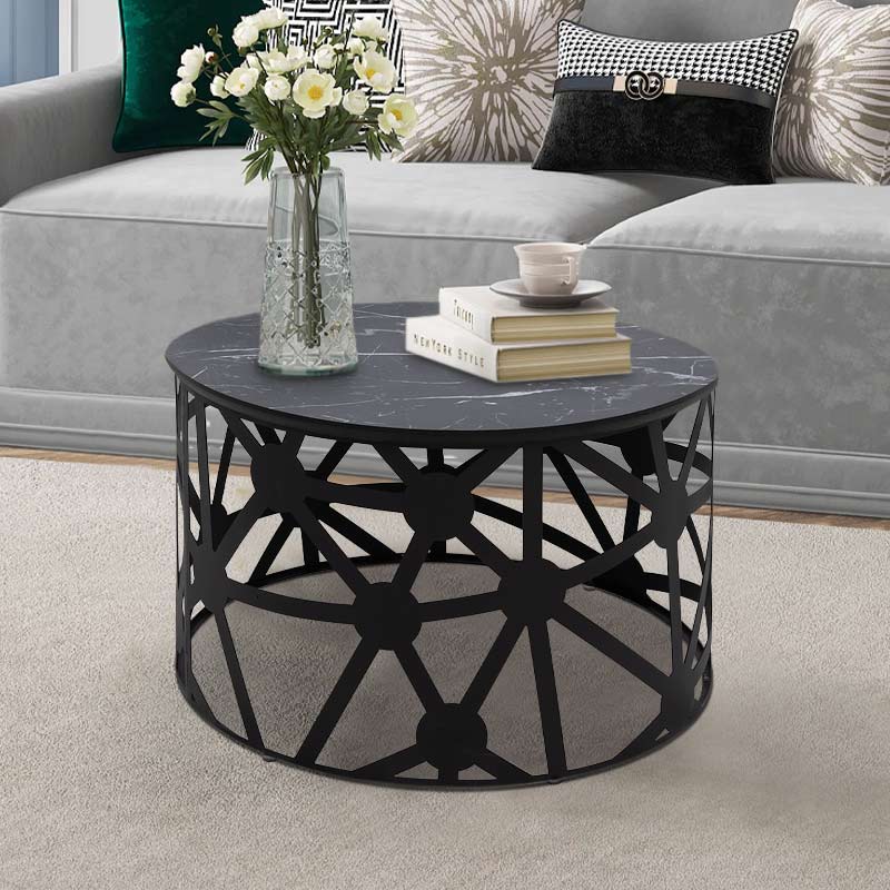 Eric Megapap Mdf/metallic coffee table in black marble effect color 60x60x37cm.